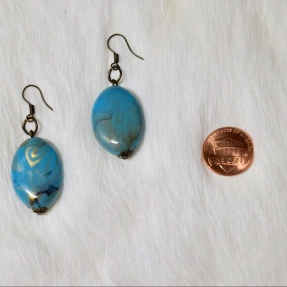 Large Gold Marbled Turquoise Earrings - Picture 3 of 3